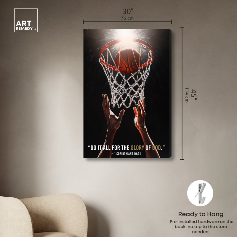 Art Remedy For the Glory of God Basketball Christian, impression sur toile, 30 x 45, 45"H x 30"W, Canvas Unframed