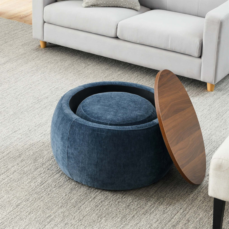 Repose-pieds rond avec rangement 2 en 1, polyvalent comme table de bout et siège, idéal pour la maison et le bureau