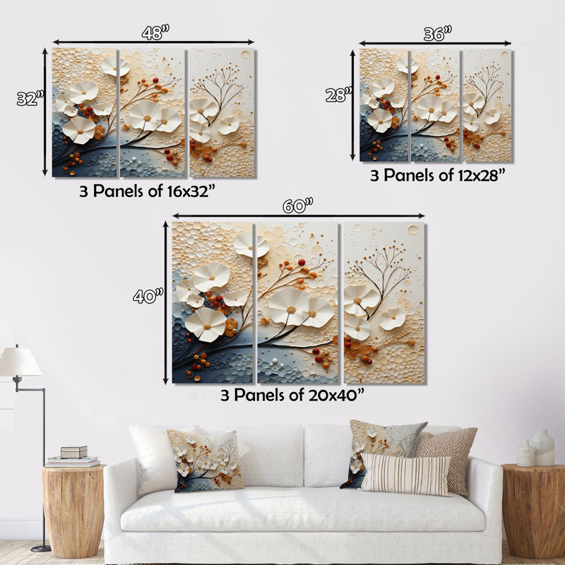 «Ethereal Elegance on Canvas», reproduction de 3 pièces, H 32 po x l 48 po x P 1 po