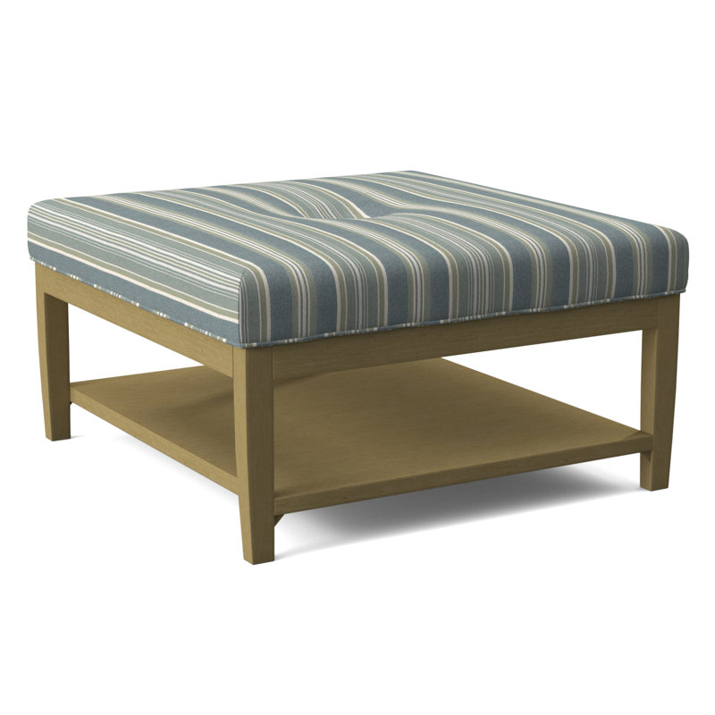 Hammond Square Ottoman, Frost White Finish, Green and Blue Stripe; 0252-54