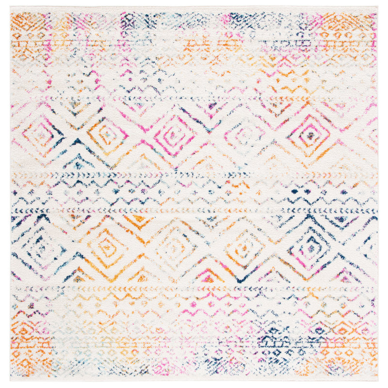 Tapis rose / bleu / orange Sunnowa Southwestern, Carré 8 pi