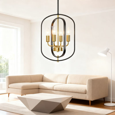 4-Light Geometric Chandelier With Dimmable Lighting, Modern Farmhouse Pendant Light Fixture For Dining Room, Kitchen Island, Entryway And Bedroom, Adjustable Height For Various Ceilings