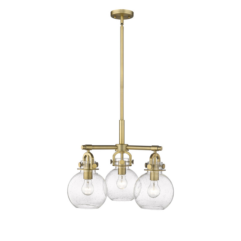 Luminaire suspendu sur tige 3 lumières Lantz, Laiton brossé, Bullé
