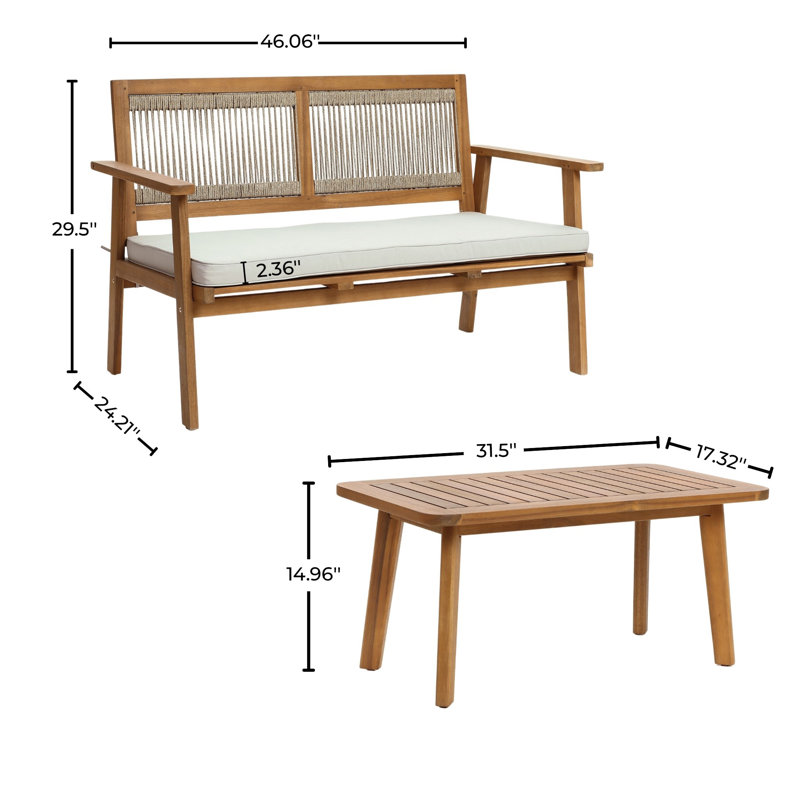 Ebern Designs Acacia Wood Loveseat & Table Set | Wayfair
