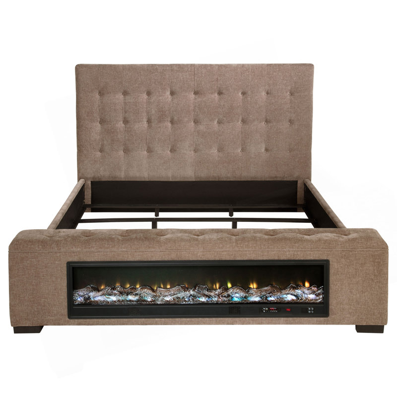Crombie Brown Upholstered Eastern King Audio Flame Visualizer Bed