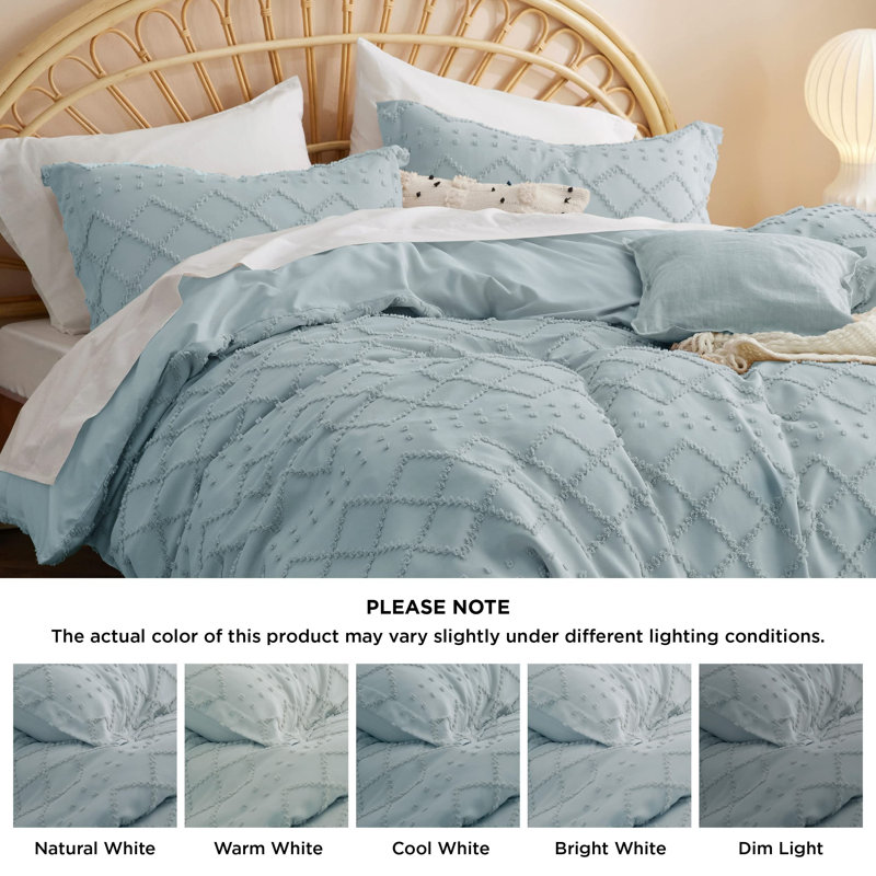 Bedsure Boho Duvet Cover Set- Embroidery  Home Bedding Set, Full Duvet Cover + 2 Standard Shams, Grey Blue