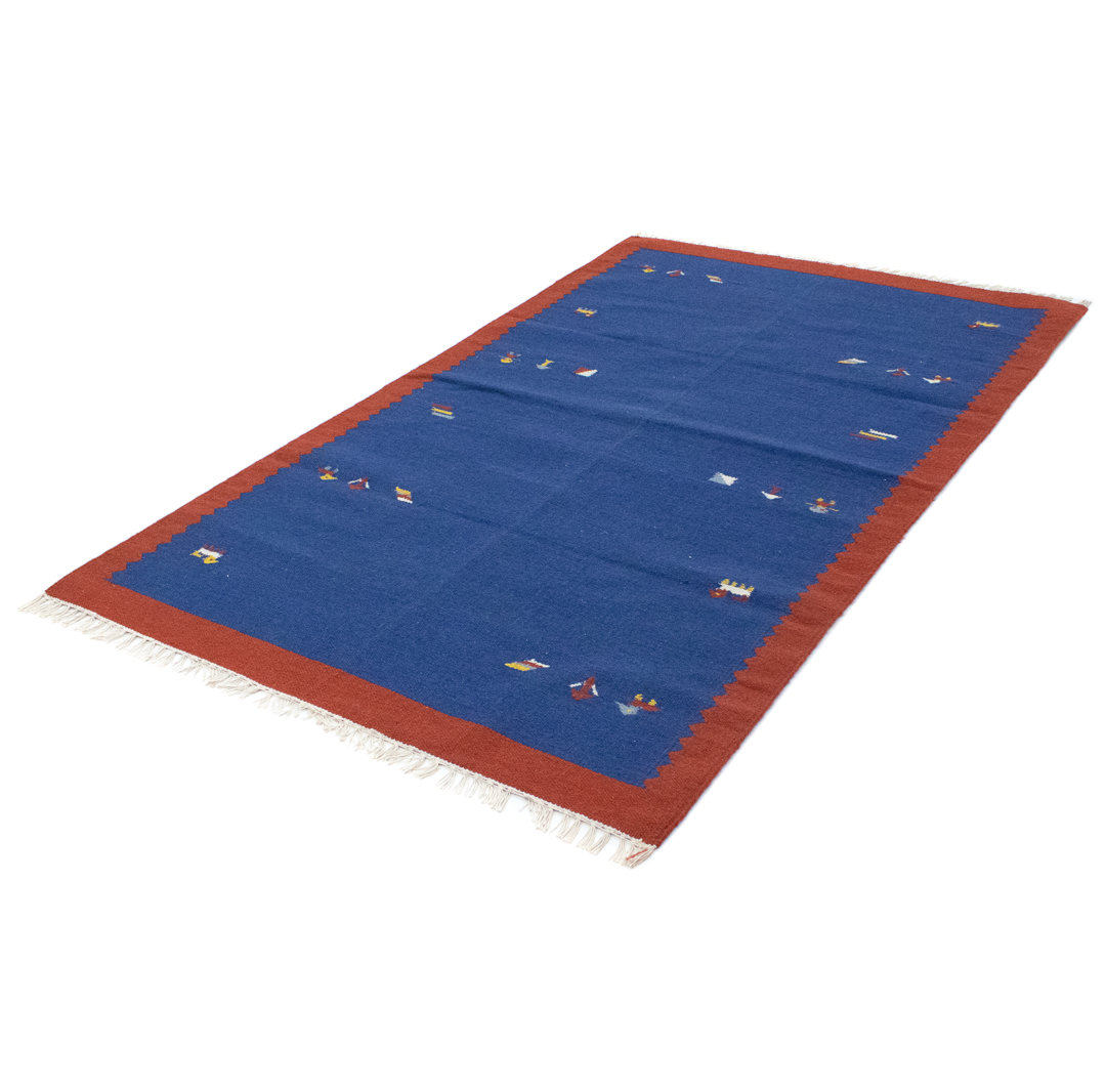 Handmade Kilim Wool Blue Indoor/Outdoor Rug