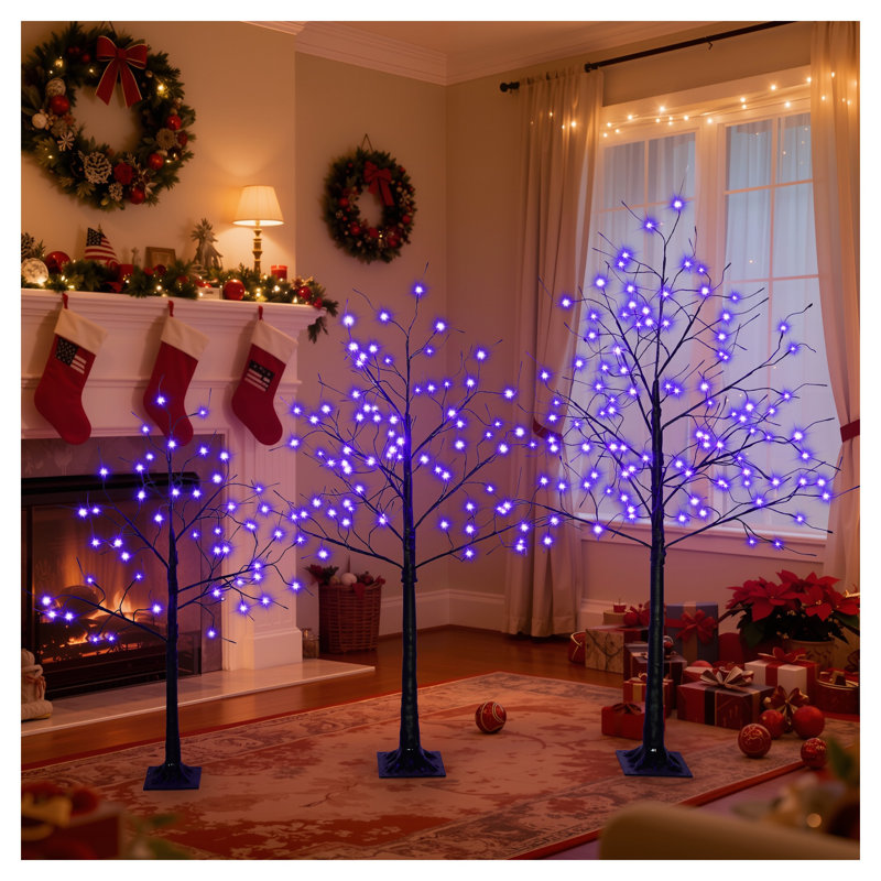 Arbre de Noël artificiel noir 4 pi, 5 pi et 6 pi avec lumières DEL mauves