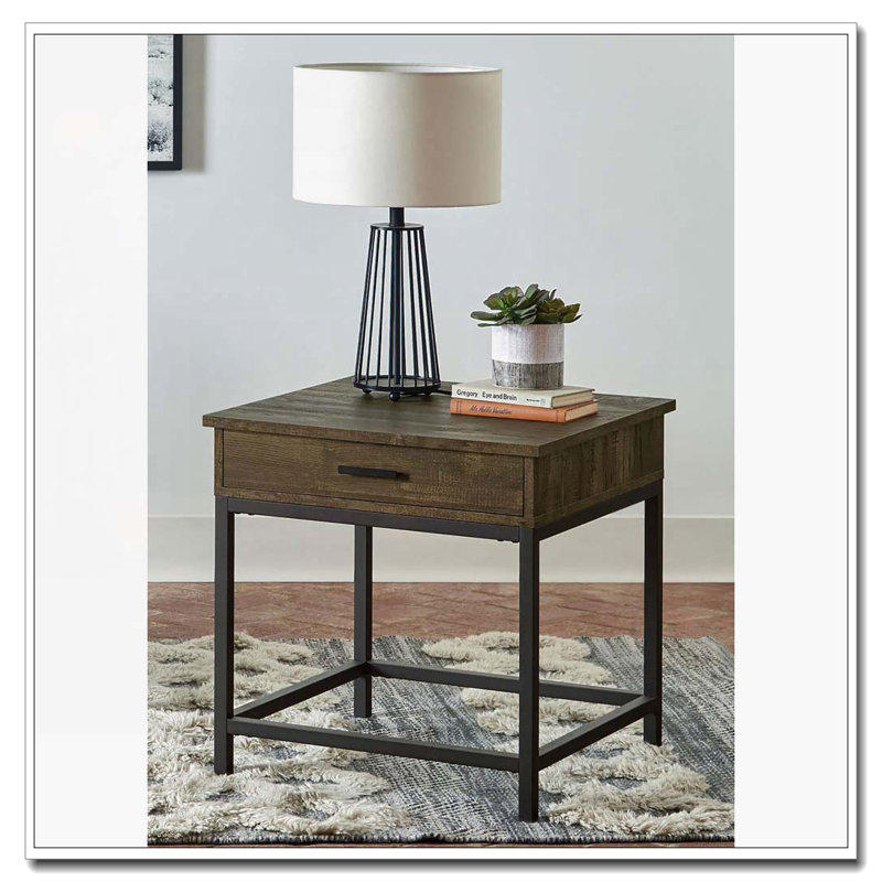 Brown Oak and Sandy Black Square End Table