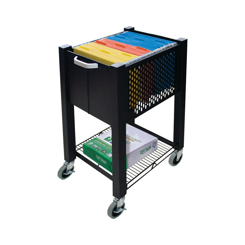 Black Steel Mobile File Cart with Bottom Shelf