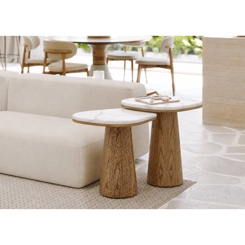 Jade 2-Piece Nesting End Table Set – Almond Oak & Calacatta Marble