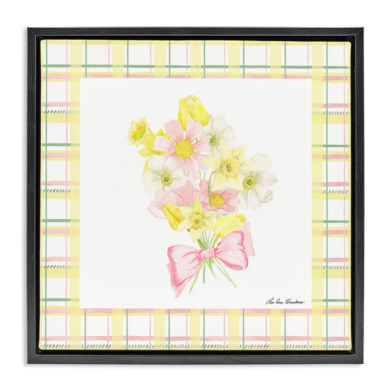 Spring Daffodils sur un cadre flottant écossais, design par Lee Ann Sanders, Cadre flottant noir de jais, H 18 po x l 18 po