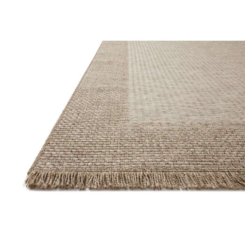 Natural Beige 8' x 10' Rectangular Indoor/Outdoor Rug with Fringe