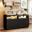 Buffet de 60 po avec rangement et lumières DEL, armoire noire avec tablettes réglables et 2 tablettes ouvertes pour la salle à manger, la cuisine et le vestibule