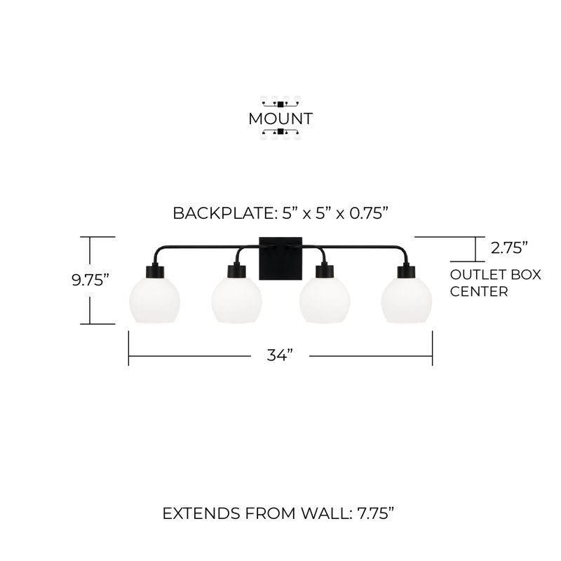 Éclairage pour meuble-lavabo à intensité variable Tanner, Blanc, Noir mat, 4-Light