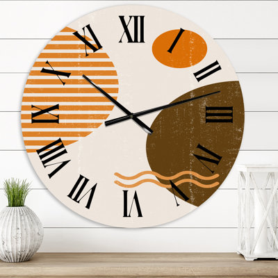 Abstract Minimal Sun And Moon In Earth Tones III - Modern Wall Clock