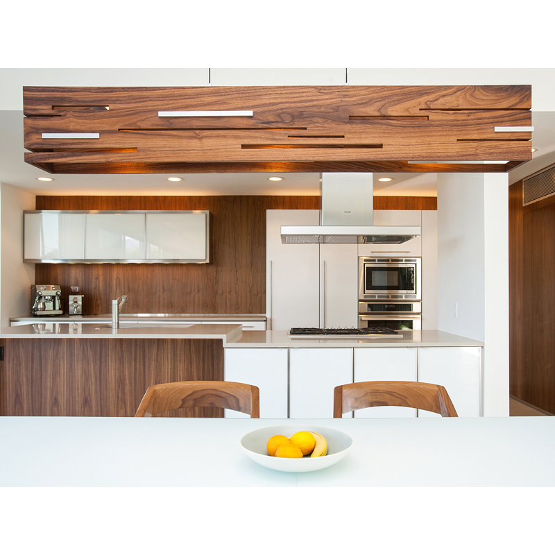 Aeris Linear LED Pendant - 3500K, 8" H x 54" W x 6" D, Oiled Walnut, Brushed Aluminum