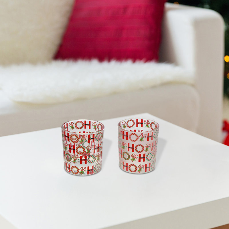 Bougeoirs en verre avec décalcomanie (Ho Ho Ho) (assorti) - ensemble de 2