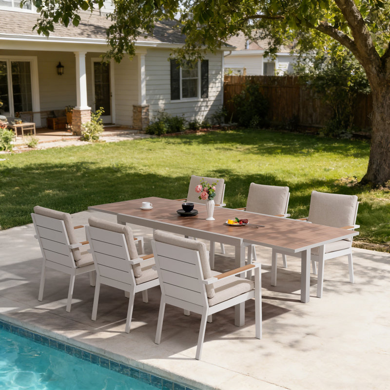 6- Person Outdoor Patio Dining Set With Extendable Rectangular Table, 6