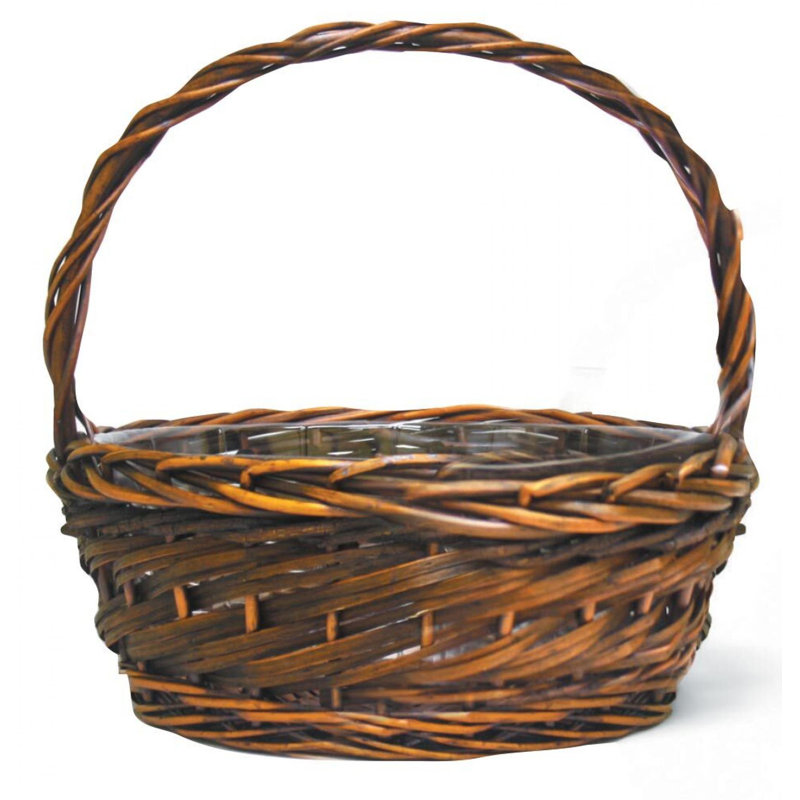 Panier rond en saule à longues poignées, H 16,5 po x l 17 po x P 17 po