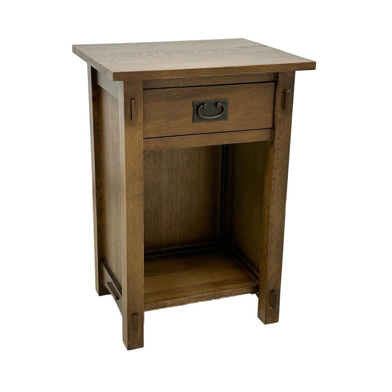 Arts And Crafts Solid Wood End Table with Storage