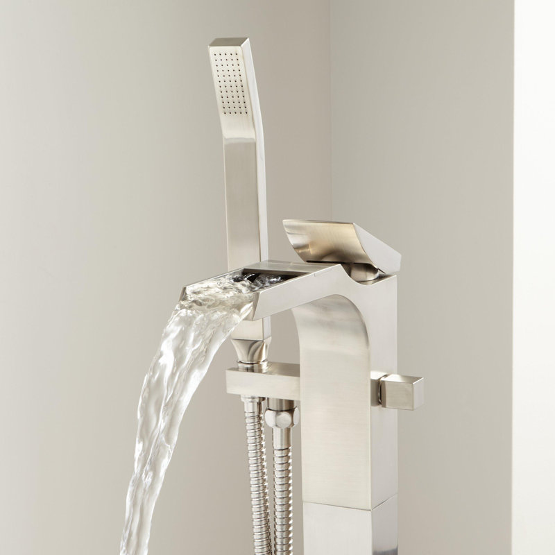 Willis Floor Mounted Waterfall Tub Faucet, Brushed Nickel