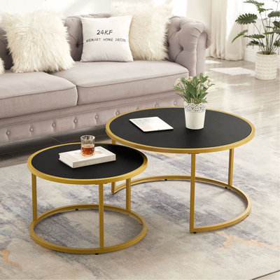 Ensemble de 2 tables basses gigognes modernes en similicuir avec base en métal