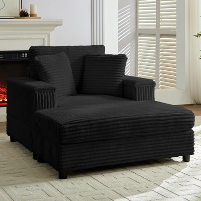 Ebern Designs Corduroy Overstuffed Chaise Lounge Chair, Oversized 43" W Single Sofa Ottoman & Pillows,comfy Deep Seat Cloud Sofa Couch For Living Room by Ebern Designs