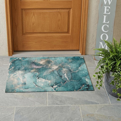 Tapis extérieur lavable antidérapant 3 pi x 5 pi bleu sarcelle