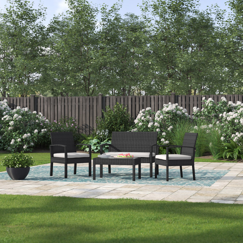 Dianna 4 - Person Patio Conversation Set with Cushions, Black, Light Gray