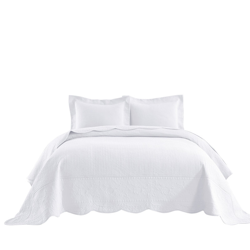 Cotton Quilt, White, King Quilt + 2 King Shams