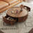 Walnut Wood Grain Pattern Round Coffee Table With Dual Drawers For Living Room-1866624402