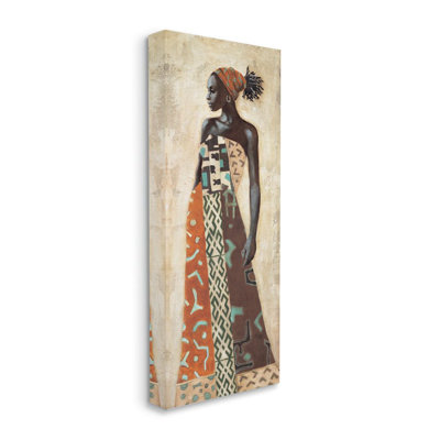 Élégante figure féminine avec une robe à motifs complexes par Jacques Leconte - impression d'art graphique