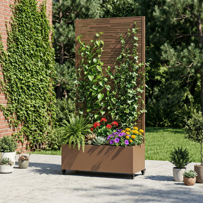 Metal Planter Box with Trellis with Wheels