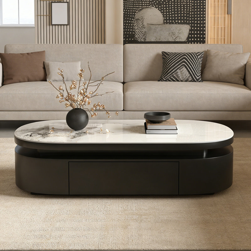 Table basse ovale avec tiroirs Modern Simplicity, H 15,74 po x L 55,11 po x l 27,55 po