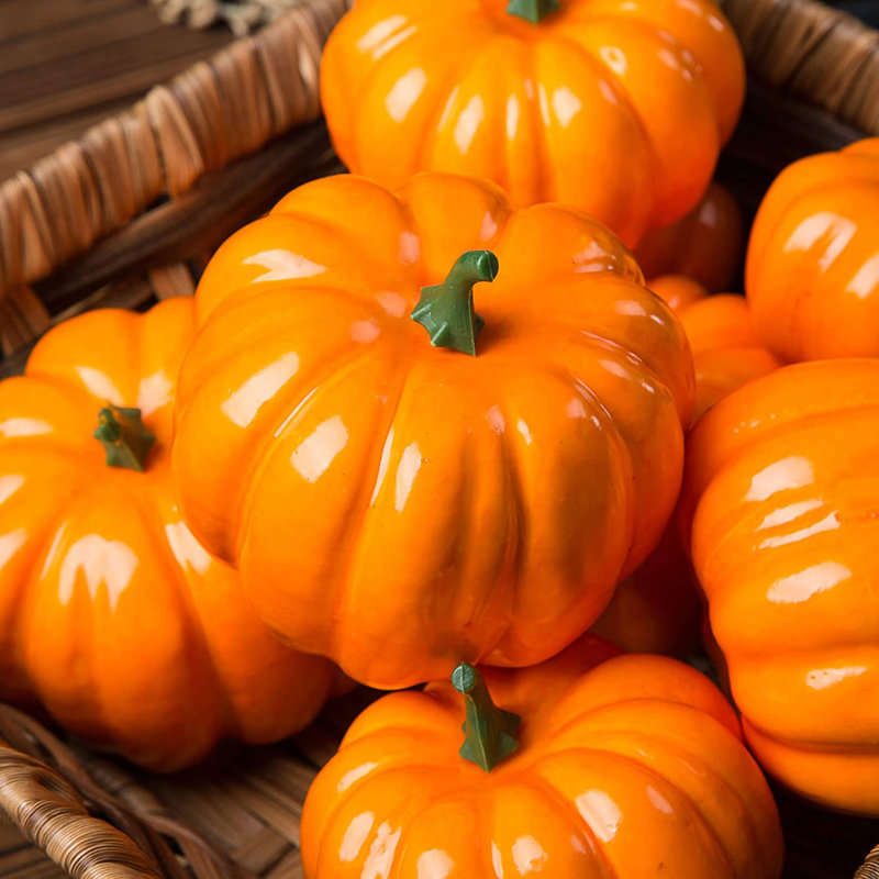 Bibana Artifcial Pumpkins for Thanksgiving (Set of 12), Orange