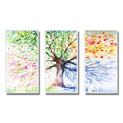 «Four Seasons Tree», ensemble d'art mural sur toile à motif floral