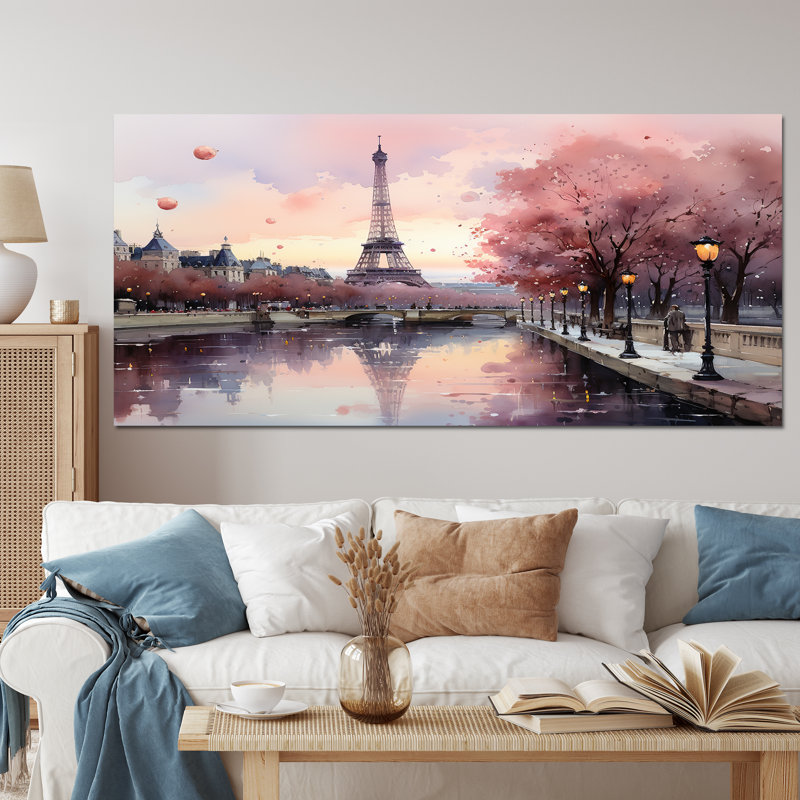«Pink Twilight Rendezvous In Paris II», impressions sur toile de parcs d'attractions, Sans cadre, H 30 po x l 40 po