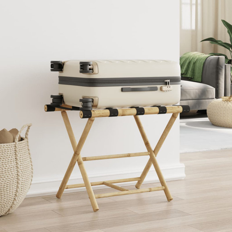 Vidaxl Bamboo Folding Luggage Rack with Two Shelves