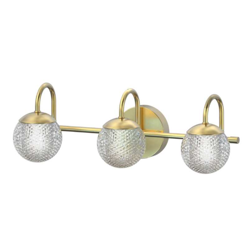 Color Changing Modern Sphere Crystal-Effect Vanity Light – Smart Dimmable LED & App Control, Gold, 3 Lights
