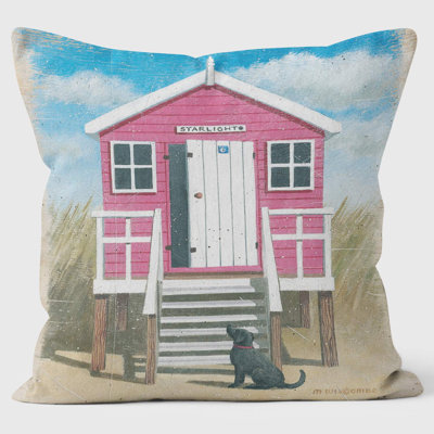 Pink Beach Hut - Martin Wiscombe - Art Print Cushion