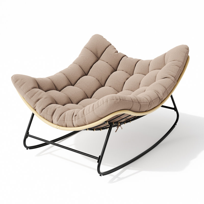Très grande chaise berçante d'extérieur Papasan avec coussin, Beige, 1