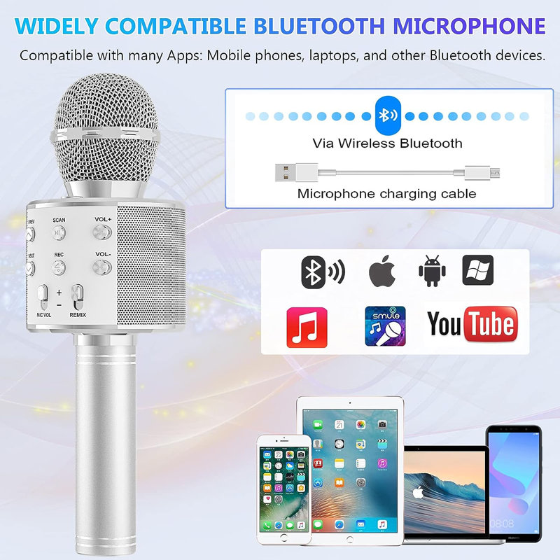Bluetooth Karaoke Microphone , Silver