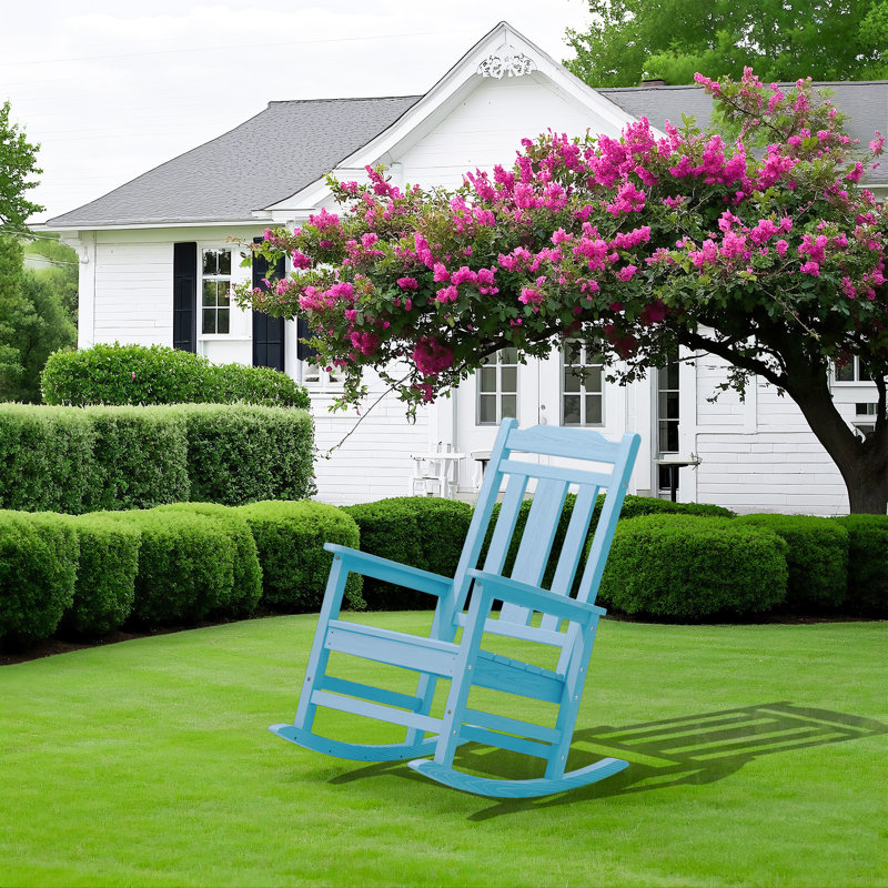 Wolak Oversized High  Density Polyethylene Rocking Adirondack Chair, Light Blue