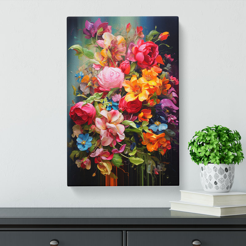 Floral Action Painting No.3 - Wrapped Canvas, 50cm H x 35cm W x 3cm D