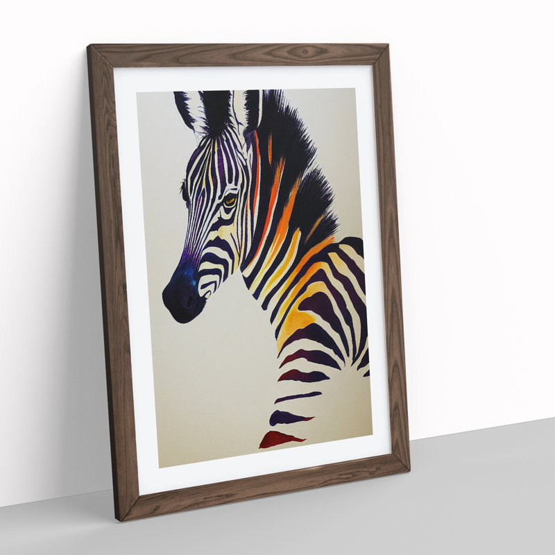 Colourful Zebra 1 Piece Single Picture Frame Wall Art, 34cm H x 25cm W x 2cm D, Walnut