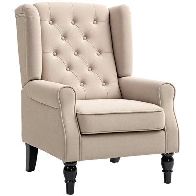 Mid-Century Modern Accent Chair,High Wingback Chair,Button-Tufted Upholstered Fabric Armchair,wood