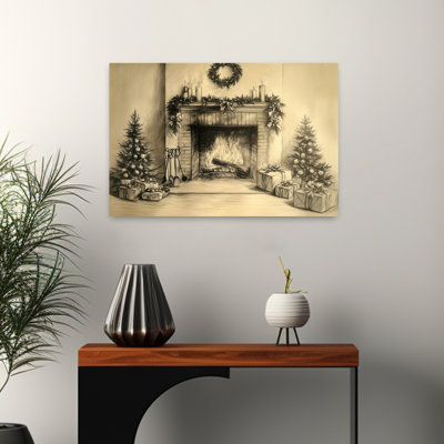 Cozy Christmas Fireplace Abstract Contemporary Christmas Tree Winter Architecture, impression d'art mural