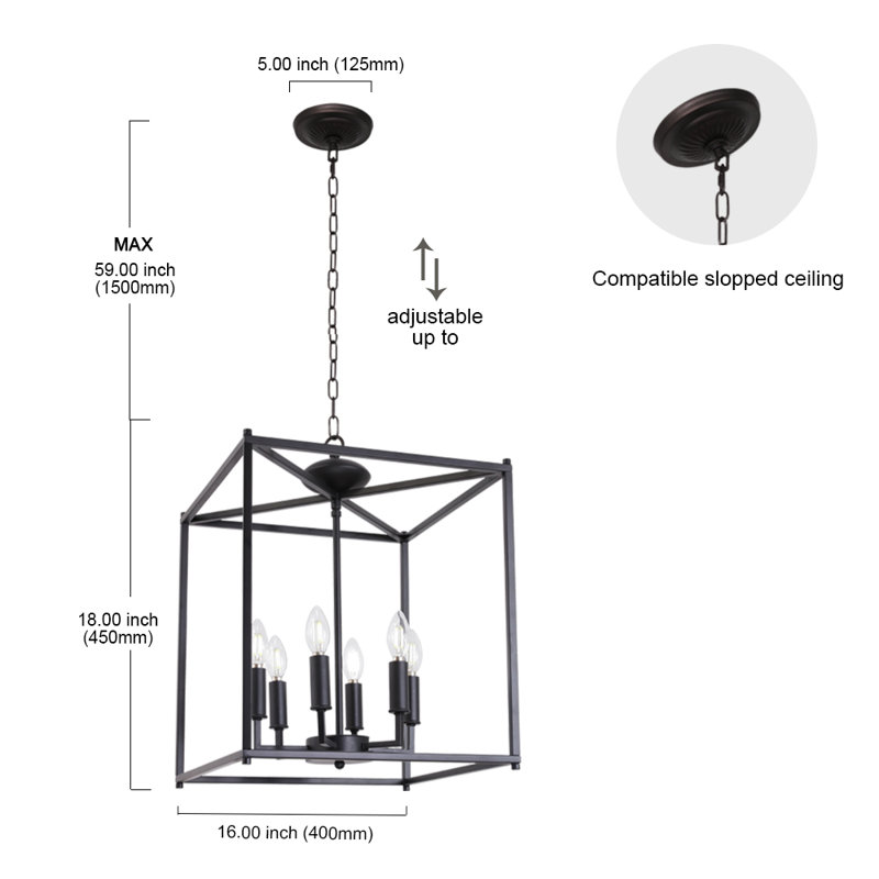 Albeiro 6 - Light Matte Black Square/Rectangle Pendant
