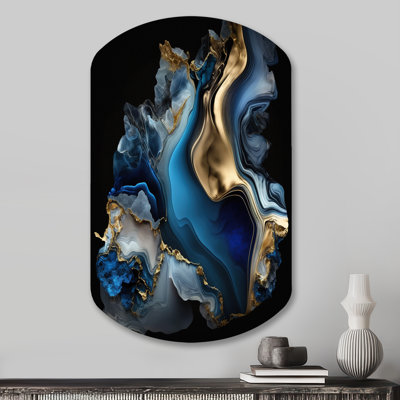 «Solfrid Abstract Geode Marble Blue II», décoration murale asymétrique en métal, impression sur métal cylindrique moderne